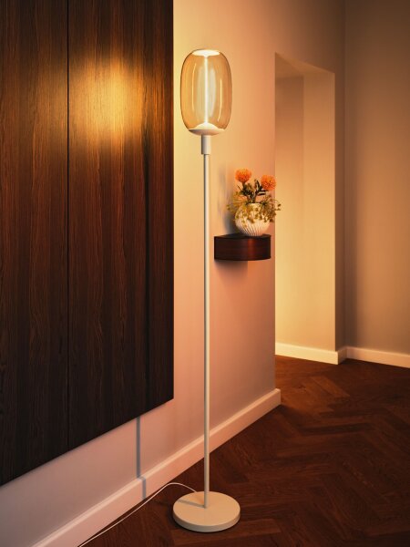 Stehlampe Beige Stahl Glas E27 H:146 cm OSRAM