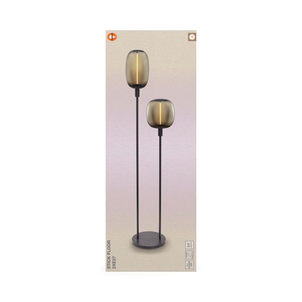 Stehlampe Dunkelgrau Stahl Glas E27 H:146 cm OSRAM