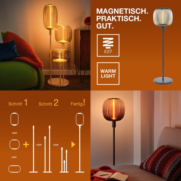 Stehleuchte Dunkelgrau Glas Stahl E27 H:78 cm OSRAM