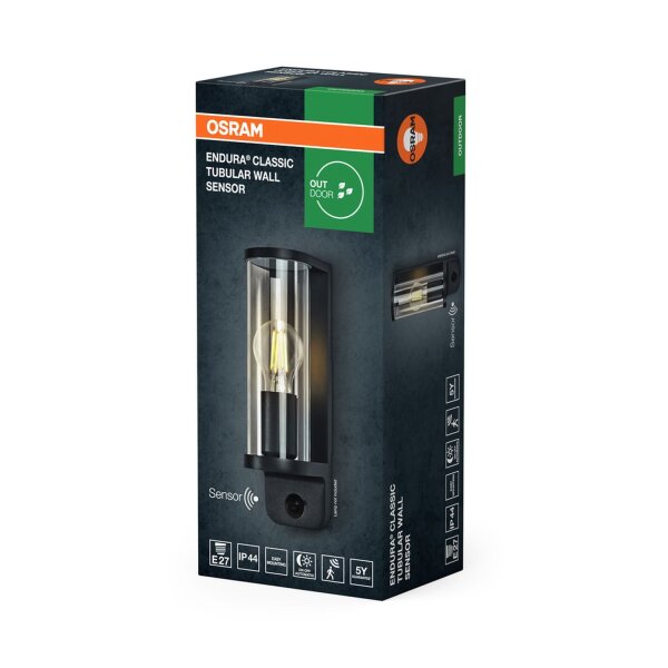 Wandleuchte Sensor Dunkelgrau Glas Alu IP44 E27 OSRAM