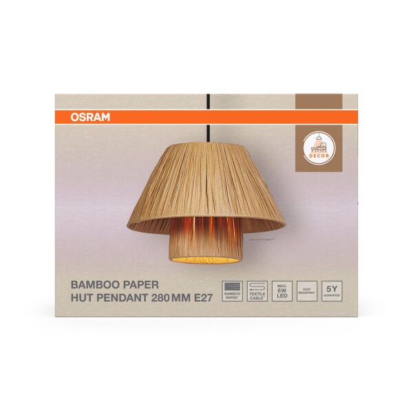 Hängelampe Braun Bambus L:28 cm E27 rund Esstisch OSRAM