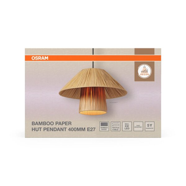 Pendelleuchte Braun Bambus E27 Ø40 cm Esstisch OSRAM