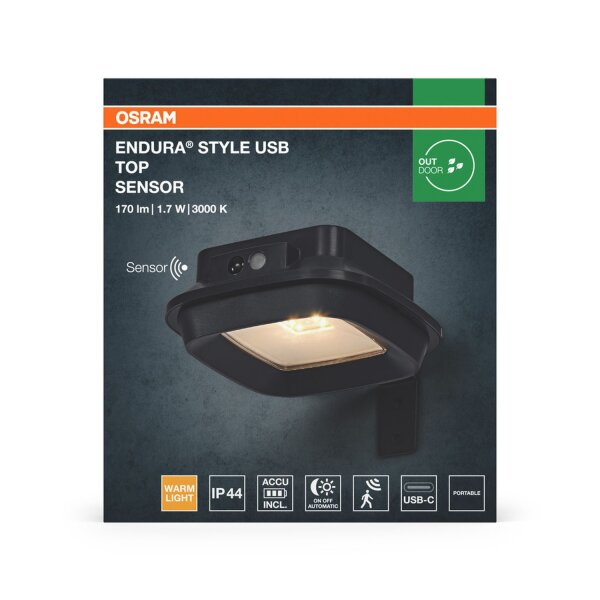 LED Akku Wandleuchte Sensor 3000 K Metall IP44 OSRAM