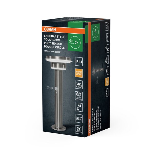 LED Solar Wegeleuchte Sensor Edelstahl 3000K IP44 40 cm