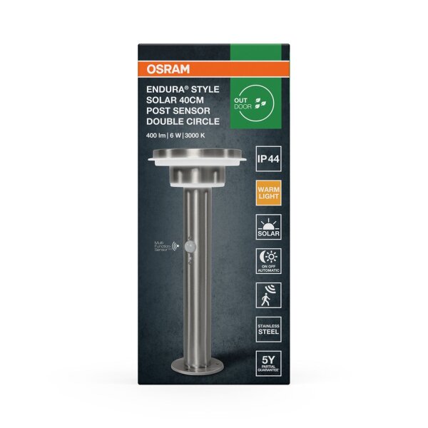 LED Solar Wegeleuchte Sensor Edelstahl 3000K IP44 40 cm