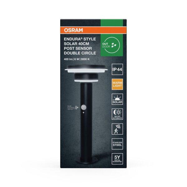 LED Solar Wegeleuchte Schwarz 3000K IP44 Sensor OSRAM