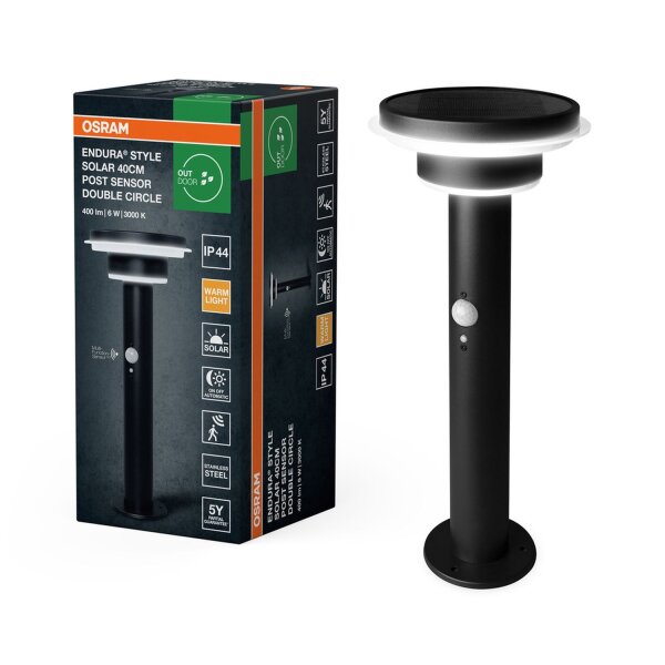 LED Solar Wegeleuchte Schwarz 3000K IP44 Sensor OSRAM