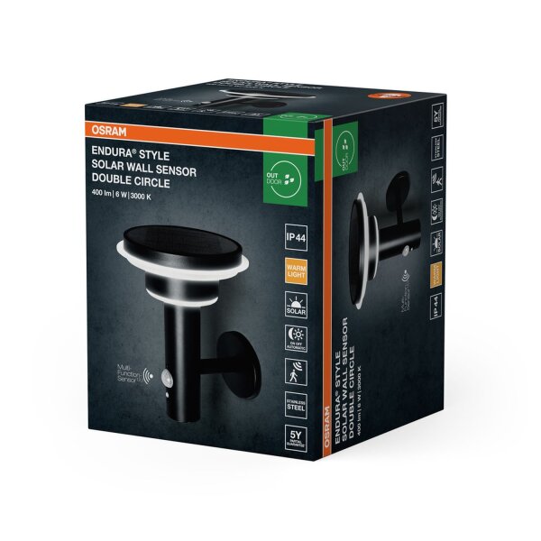 LED Solar Wandleuchte Sensor Edelstahl 3000K IP44 OSRAM