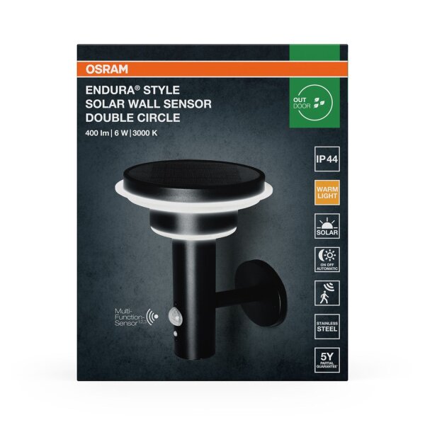 LED Solar Wandleuchte Sensor Edelstahl 3000K IP44 OSRAM