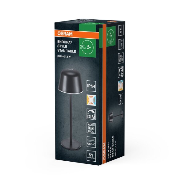 LED Akku Tischlampe dimmbar CCT Alu IP54 Ø11 cm OSRAM