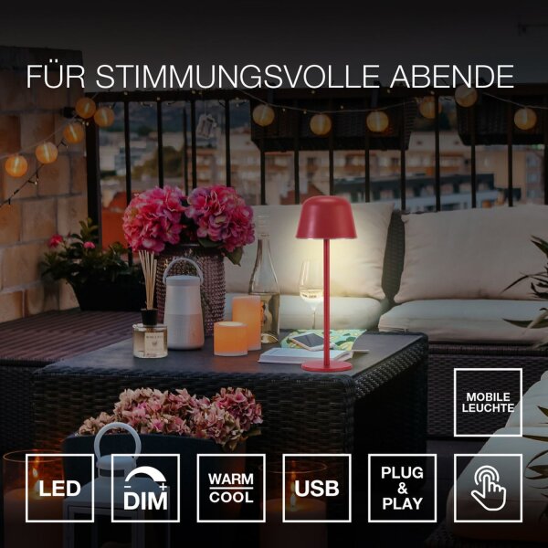 LED Akku Tischlampe dimmbar CCT Alu IP54 Ø11 cm OSRAM