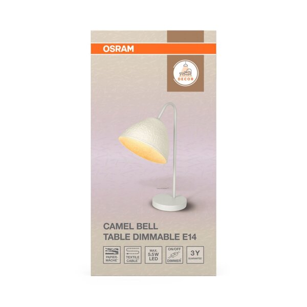 Tischleuchte dimmbar Pappmaché Metall E14 H:46 cm OSRAM