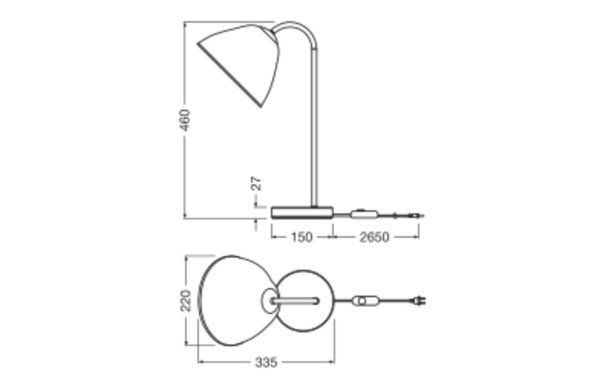 Tischleuchte dimmbar Pappmaché Metall E14 H:46 cm OSRAM