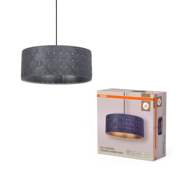 Hängelampe 3-flammig Filz Dunkelgrau Metall Ø48cm OSRAM