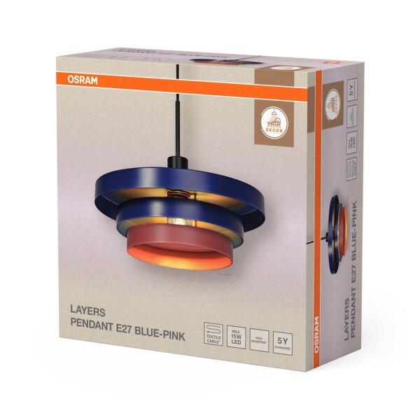 Pendelleuchte Schwarz Stahl Blau E27 Ø40 cm OSRAM