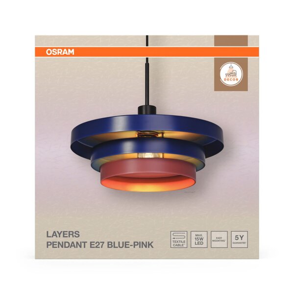 Pendelleuchte Schwarz Stahl Blau E27 Ø40 cm OSRAM
