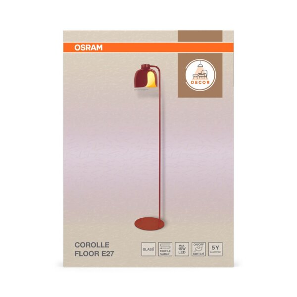 Stehlampe E27 Rot Metall H:141 cm Modern blendarm OSRAM