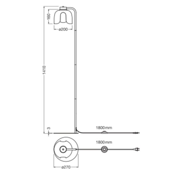 Stehlampe Glas Metall Schwarz E27 H:141 cm OSRAM