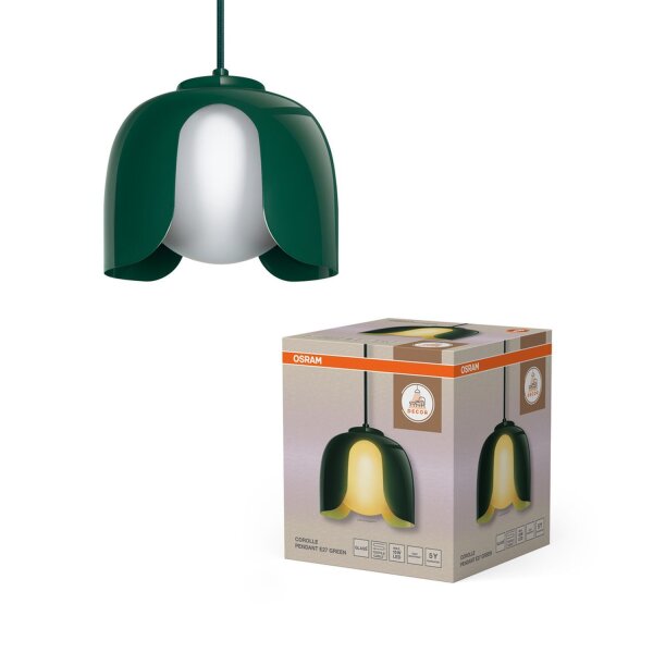 Hängelampe Glas Metall Modern E27 Grün L:20 cm OSRAM