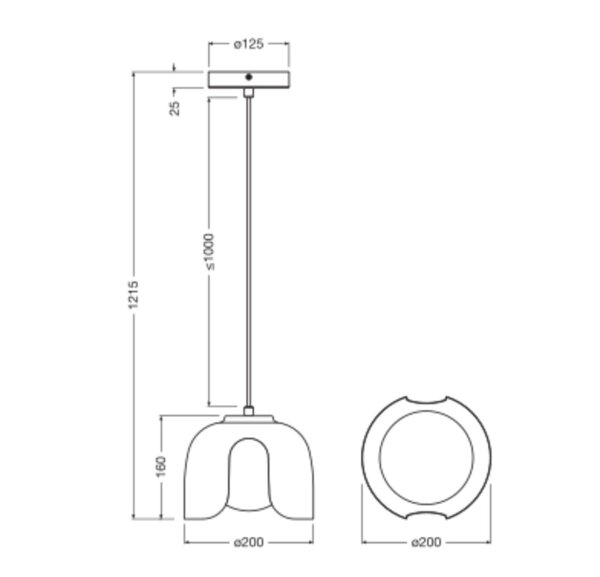 Pendelleuchte Schwarz Glas Metall E27 rund L:20cm OSRAM