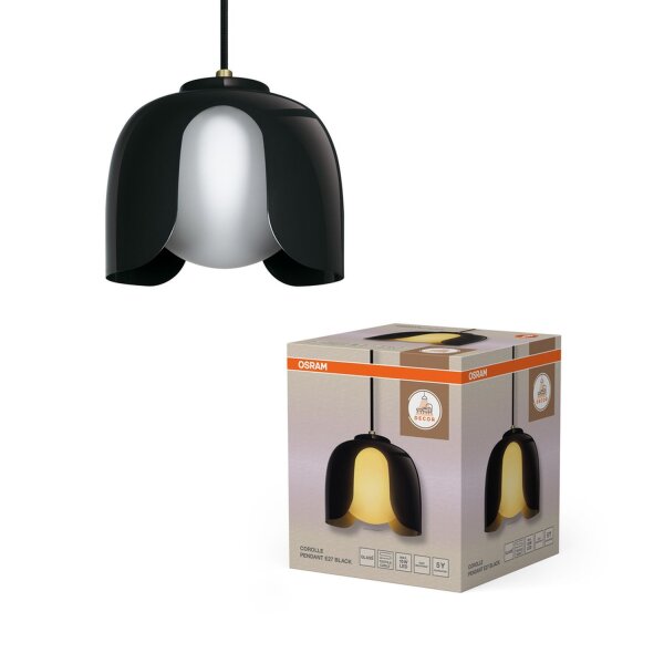 Pendelleuchte Schwarz Glas Metall E27 rund L:20cm OSRAM