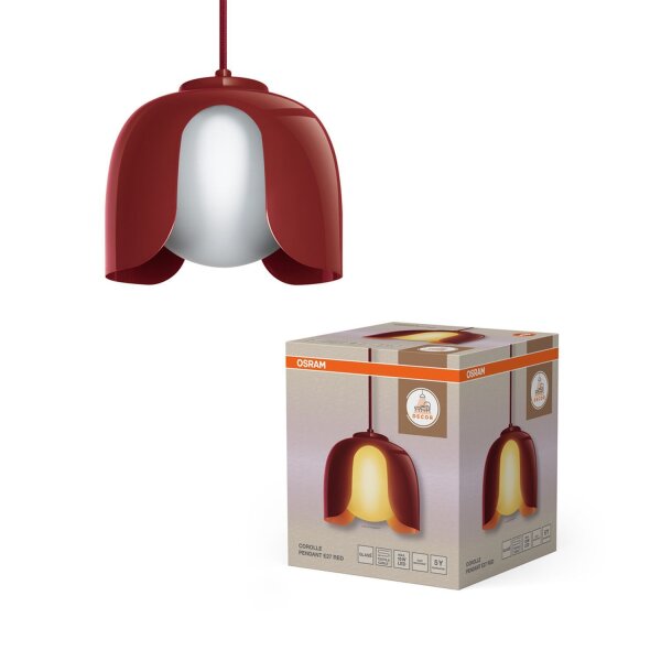 Hängelampe Glas blendarm E27 Rot Metall L:20 cm OSRAM