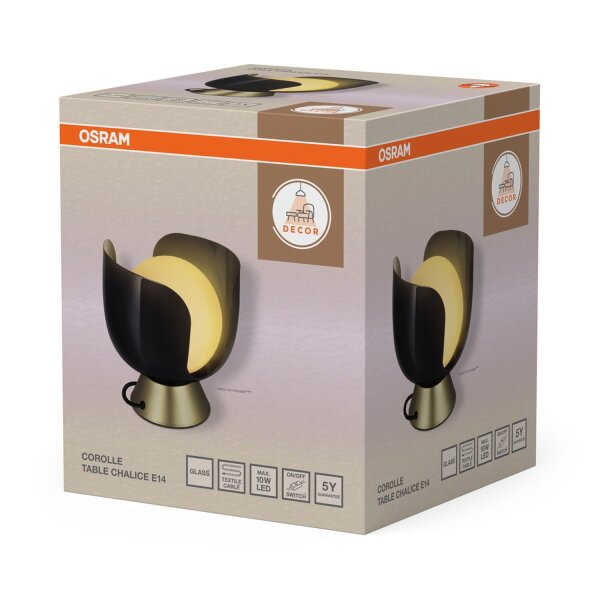 Tischlampe Glas E14 Schwarz Metall H:21 cm OSRAM