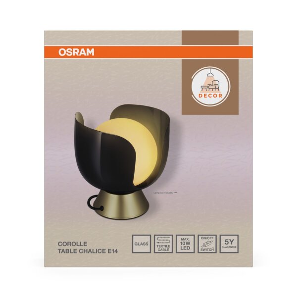 Tischlampe Glas E14 Schwarz Metall H:21 cm OSRAM