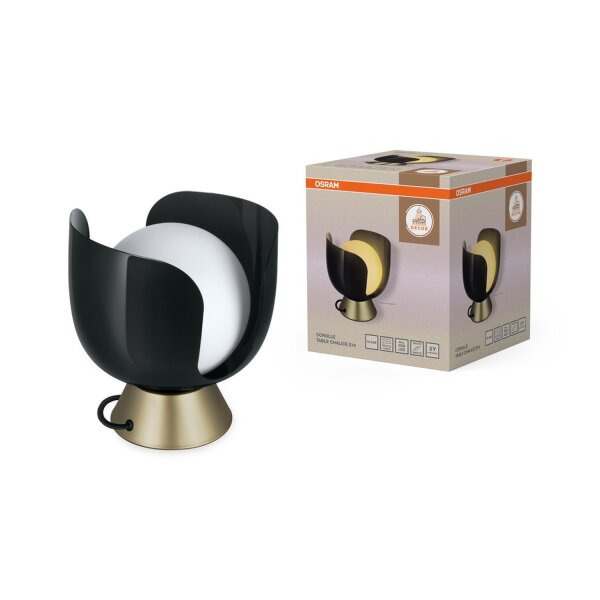 Tischlampe Glas E14 Schwarz Metall H:21 cm OSRAM