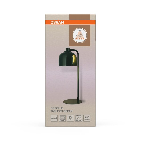 Tischleuchte Glas blendarm G9 Grün Metall H:40 cm OSRAM