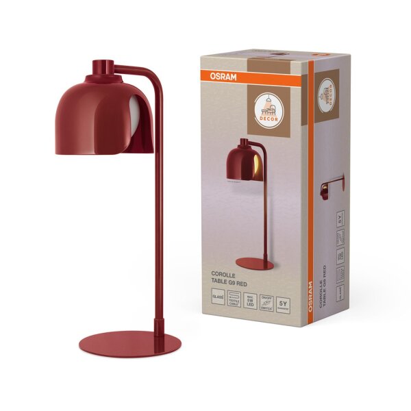 Tischlampe Glas blendarm G9 Rot Metall H:40 cm OSRAM
