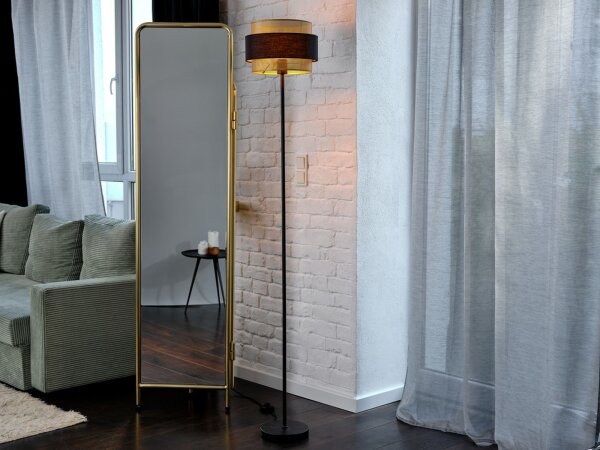 Stehleuchte Gold Schwarz Stoff E27 H:175cm modern OSRAM