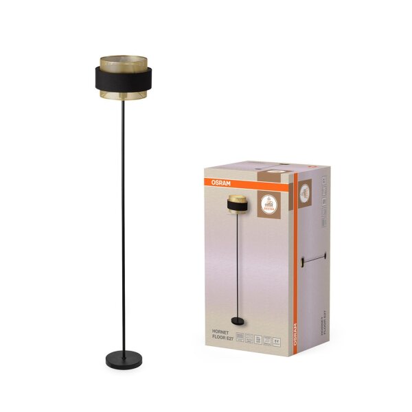 Stehleuchte Gold Schwarz Stoff E27 H:175cm modern OSRAM
