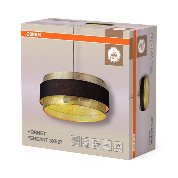 Pendelleuchte Gold Schwarz Stoff E27 Ø50cm modern OSRAM