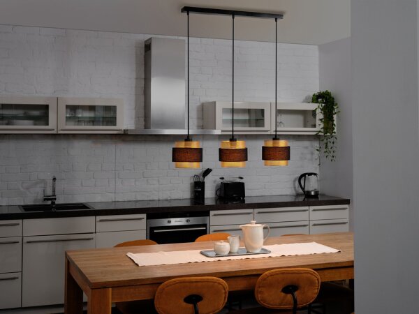 Hängelampe Gold Schwarz Stoff E27 L:78 cm modern OSRAM
