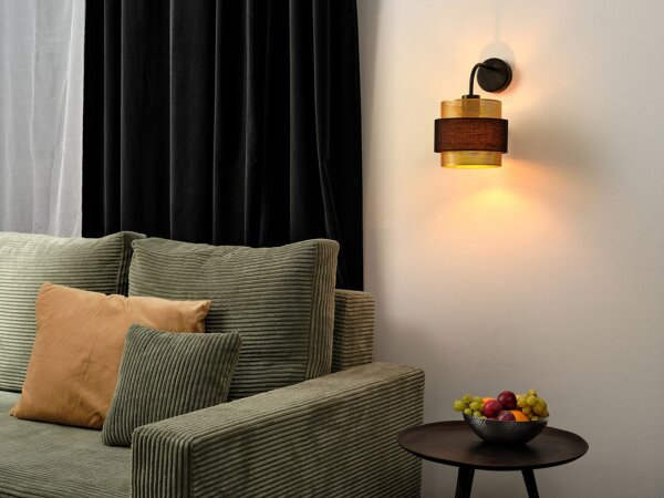 Wandlampe Gold Schwarz Stoff E27 B:18 cm modern OSRAM