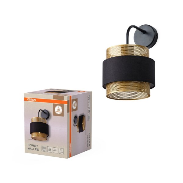 Wandlampe Gold Schwarz Stoff E27 B:18 cm modern OSRAM