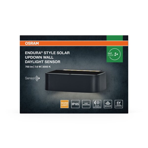 LED Solar Wandlampe dimmbar Metall 3000 K IP65 OSRAM