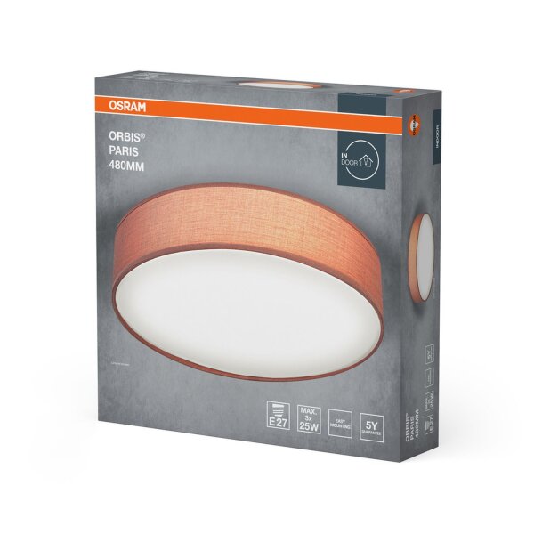 Deckenleuchte Braun Stoff E27 L:48cm rund modern OSRAM