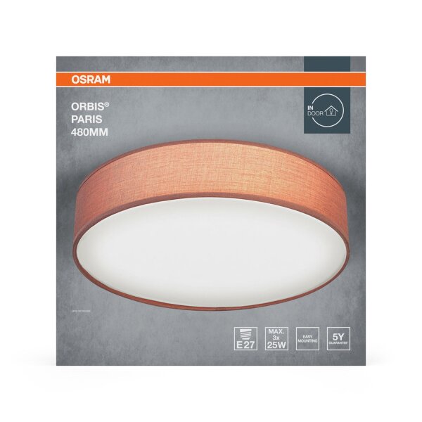 Deckenleuchte Braun Stoff E27 L:48cm rund modern OSRAM