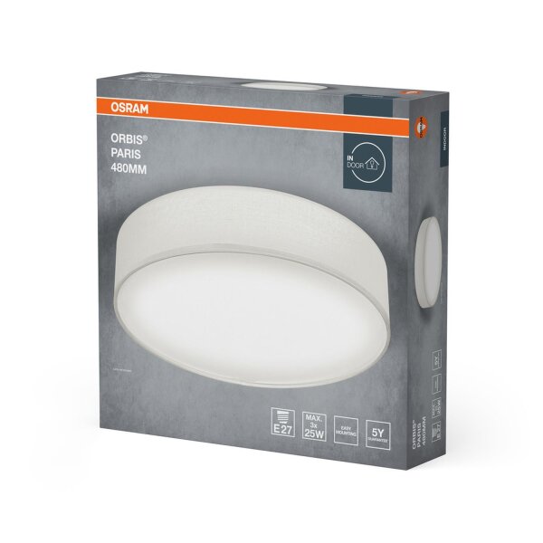 Deckenlampe Weiß Stoff E27 rund L:48cm modern OSRAM