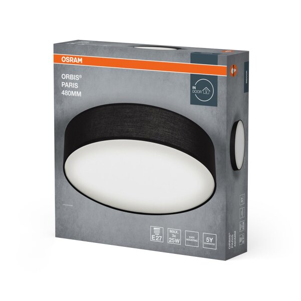 Deckenlampe Schwarz Stoff E27 L:48 cm blendarm OSRAM