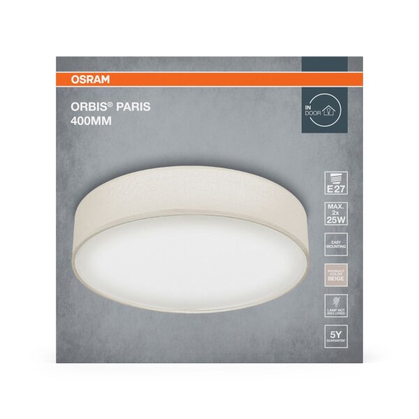 Deckenleuchte Stoff E27 L:40cm rund modern Design OSRAM