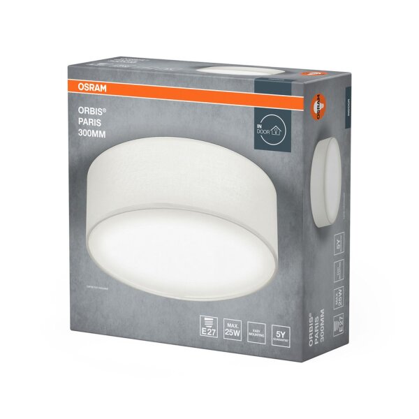 Deckenlampe Weiß Stoff E27 rund L:30cm gemütlich OSRAM