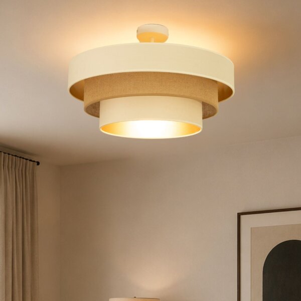 Deckenlampe Jute Samt Weiß Ecru Gold E27 Ø50 cm