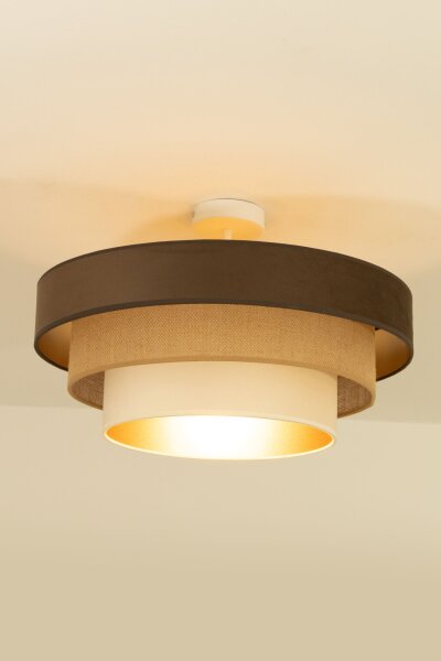 Deckenlampe Jute Samt Weiß Braun Beige E27 Ø50 cm