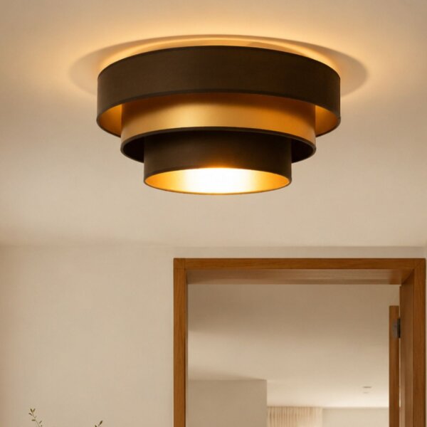 Deckenlampe Jute Stoff Braun Gold E27 Ø50 cm wohnlich
