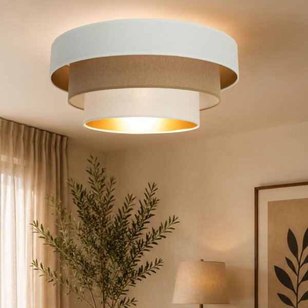 Deckenlampe Jute Weiß Gold E27 Ø50 cm gemütlich