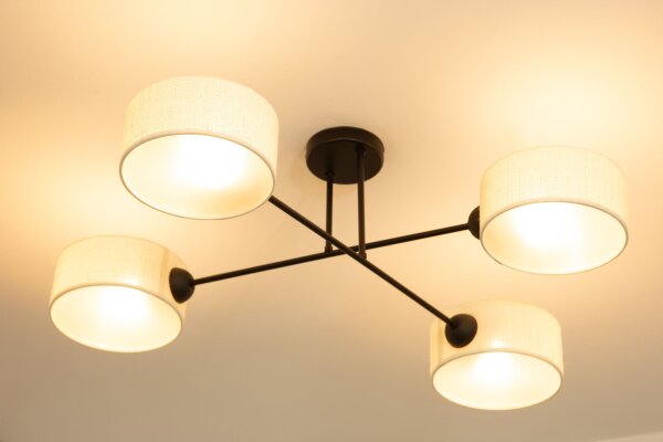 Deckenlampe Stoffschirm Schwarz Creme E27 L:80 cm