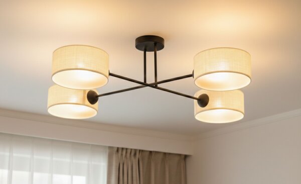 Deckenlampe Stoffschirm Schwarz Creme E27 L:80 cm